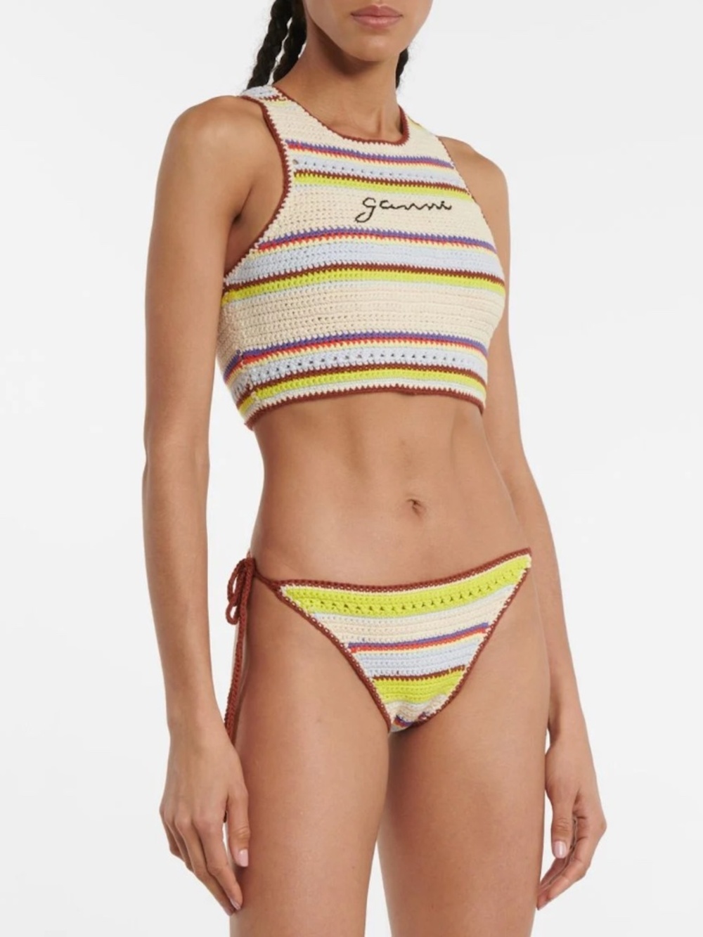Ganni Swim Striped Crocheted Bikini